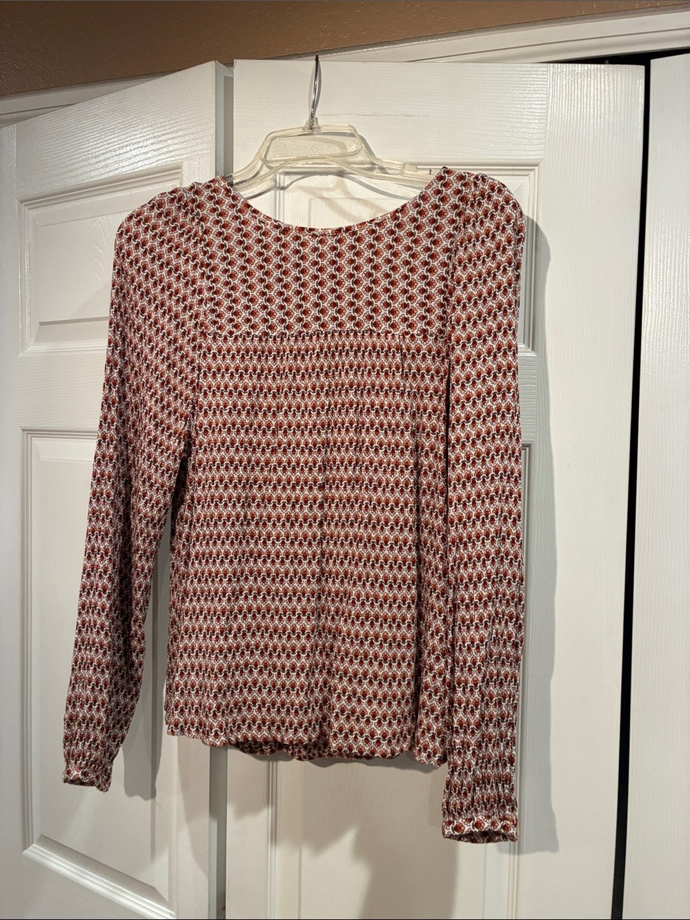 LOFT Rust and White Patterned Long-Sleeve Top